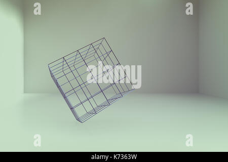 3d rendering of abstract cubes in empty room Stock Photo