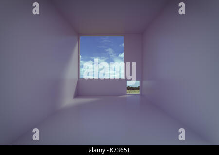 3d rendering of empty room with windows Stock Photo