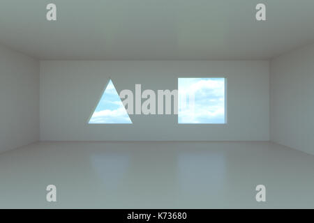 3d rendering of empty room with windows Stock Photo