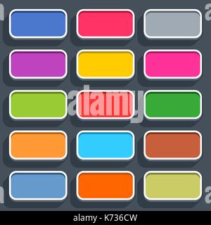 15 3d blank icon in flat style. Set 02 clicked variant . Colored satin rounded rectangle button with shadow on gray background. Vector illustration Stock Vector