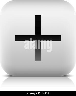 Web icon with plus sign. Rounded square button with black shadow gray reflection on white background. Series in a stone style. Vector illustration Stock Vector
