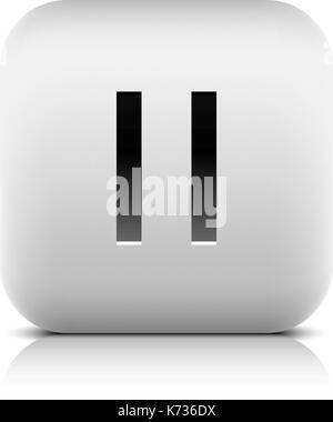 Media player icon with pause sign. Rounded square web button with black shadow gray reflection on white background. Series in a stone style. Stock Vector