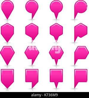 Flat pink color map pin sign location icon with gray shadow and reflection isolated on white background. Web design element save in vector illustratio Stock Vector