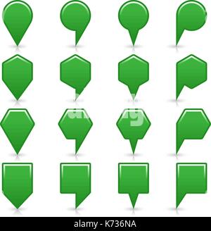 Flat green color map pin sign location icon with gray shadow and reflection isolated on white background. Web design element save in vector illustrati Stock Vector