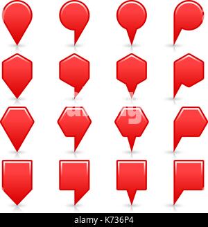 Flat red color map pin sign location icon with gray shadow and reflection isolated on white background. Web design element save in vector illustration Stock Vector