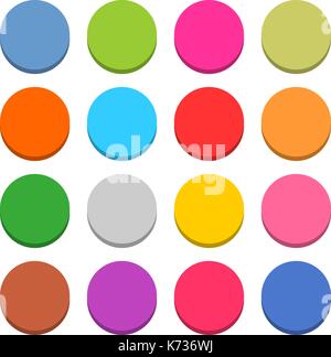 16 blank icon in flat style. Circle 3D button on white background. Blue, red, yellow, gray, green, pink, orange, brown, violet colors Stock Vector