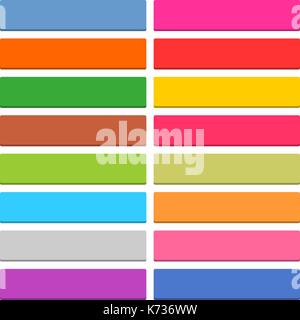 16 blank icon in flat style. Rounded rectangle 3D button on white background. Blue, red, yellow, green, pink, orange, brown, violet colors. Stock Vector