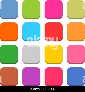 16 blank icon in flat style. Rounded square 3D button on white background. Blue, red, yellow, gray, green, pink, orange, brown, violet colors. Vector  Stock Vector