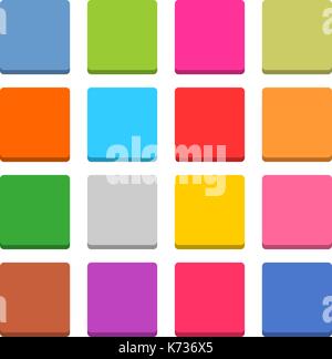 16 blank icon in flat style. Square 3D button on white background. Blue, red, yellow, gray, green, pink, orange, brown, violet colors. Vector illustra Stock Vector