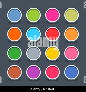 16 3d blank icon in flat style. Set 01 clicked variant . Colored soft circle button with oval shadow on gray background. Vector illustration web inter Stock Vector