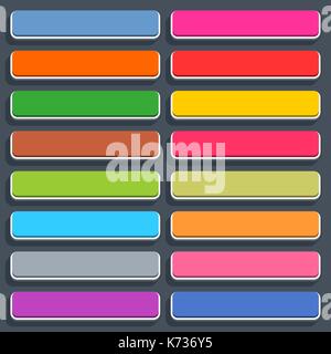 16 3d blank icon in flat style. Set 02 inactive variant . Colored matted rectangle button with shadow on gray background. This vector illustration web Stock Vector