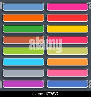 16 3d blank icon in flat style. Set 02 clicked variant . Colored matted rectangle button with shadow on gray background. This vector illustration web  Stock Vector
