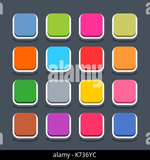 16 3d blank icon in flat style. Set 01 inactive variant . Colored satin rounded square button with oval shadow on gray background. Vector illustration Stock Vector