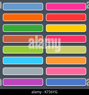 16 3d blank icon in flat style. Set 01 hover variant . Colored matted rectangle button with oval shadow on gray background. Vector illustration web in Stock Vector