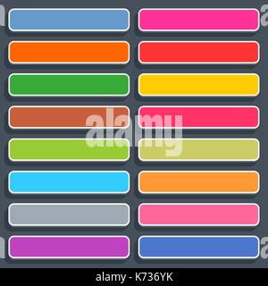 16 3d blank icon in flat style. Set 02 hover variant . Colored matted rectangle button with shadow on gray background. This vector illustration web in Stock Vector
