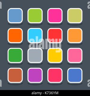16 3d blank icon in flat style. Set 01 hover variant . Colored satin rounded square button with oval shadow on gray background. Vector illustration we Stock Vector