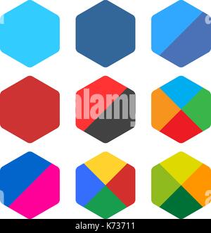9 blank rounded hexagon icon set. Popular color web button on white background. Flat newest simple clean plain tidy solid style. Internet design Stock Vector