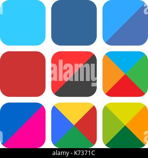 9 blank rounded square icon set. Popular color web button on white background. Flat newest simple clean plain tidy solid style. Internet design Stock Vector