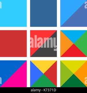 9 blank square icon set. Popular color web button on white background. Flat newest simple clean plain tidy solid style. Internet design element Stock Vector