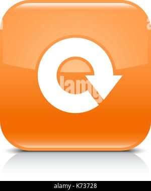 Orange icon with white arrow repeat, reload, refresh, rotation sign. Set 04. Rounded square button with gray reflection, black shadow on white backgro Stock Vector