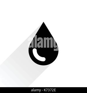 Black petroleum drop icon with gray long shadow on white background. Simple, solid, plain, flat style. This vector illustration graphic web design Stock Vector