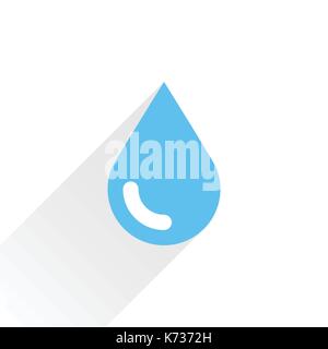 Blue water drop icon with gray long shadow on white background. Simple, solid, plain, flat style. This vector illustration graphic web design element  Stock Vector