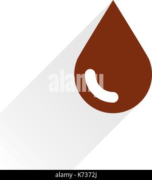 Brown color drop icon with gray long shadow on white background. Chocolate sign in simple, solid, plain, flat style. This vector illustration graphic  Stock Vector