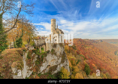 Schloss Lichtenstein Castle near Reutlingen in Autumn Stock Photo
