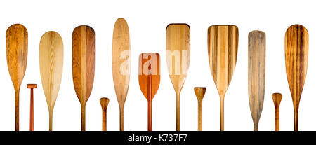 blades and grips of wooden canoe paddles, a variety of 