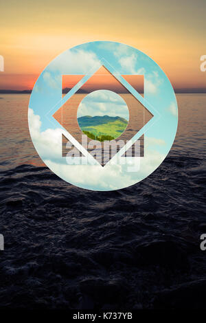 Beautiful, hipster, geometric design over the image of the sea Stock Photo