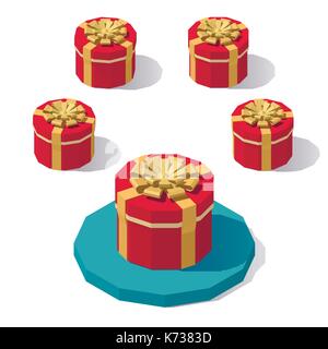 Vector isometric low poly round gift box with lid. Stock Vector