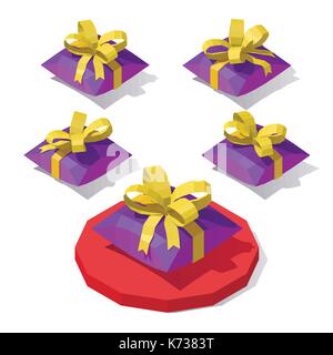 Vector isometric low poly gift envelope with bow. Stock Vector