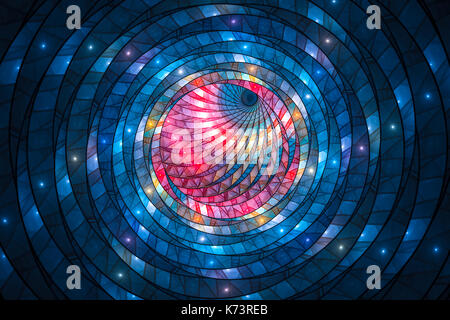 Colorful glowing stained-glass, computer generated abstract background, 3D rendering Stock Photo
