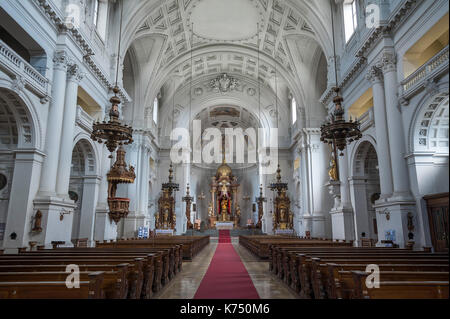 Middle nave with main altar, new parish church St. Margaret, St. Margaret's Church, Sendling, Munich, Bavaria, Germany Stock Photo