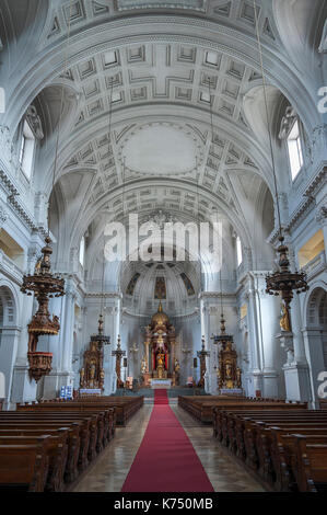 Middle nave with main altar, new parish church St. Margaret, Margaretenkirche, Sendling, Munich, Bavaria, Germany Stock Photo