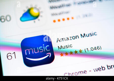 Amazon Music App in the Apple App Store, music streaming service, app icon, display on a screen of a mobile phone, iPhone, iOS Stock Photo