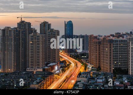 Night traffic trails in Chengdu ,Sichuan Province,China. Stock Photo