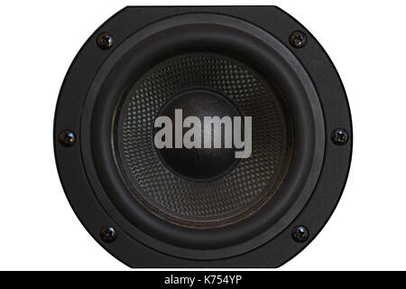 Audio bass speaker close-up on isolate white background Stock Photo