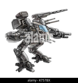 Two-legged walking combat robot. Science fiction illustration. Original sci-fi military vehicle concept. Stock Photo