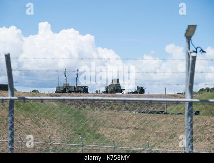 Japanese Self Defense Force Patriot missile batteries on the main island of Okinawa Japan. Stock Photo