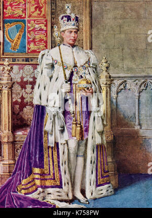 George VI in coronation robes, 1936.  George VI, 1895 – 1952.  King of the United Kingdom and the Dominions of the British Commonwealth.  From The Coronation Book of King George VI and Queen Elizabeth, published 1937. Stock Photo