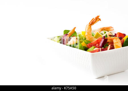 Shrimps salad with mango and avocado isolated on white background Stock Photo