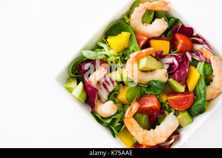 Shrimps salad with mango and avocado isolated on white background Stock Photo