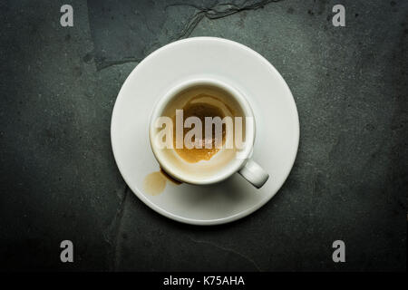 White ceramic cup of espresso coffee on a grey slate surface 14.09.2017 PHILLIP ROBERTS Stock Photo