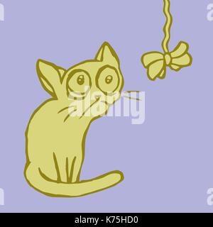 Cartoon strange flat mustard cat sitting and looking. Funny Cool Character. Vector illustration. Stock Vector