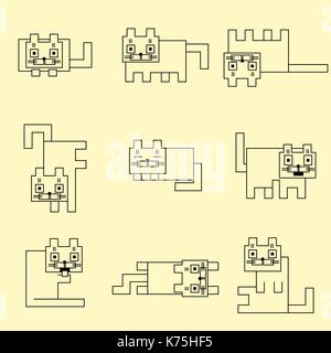 Square linear cats. Vector illustration. Funny cartoon flat cool character. Contour digital drawing cute geometric forms. Stock Vector
