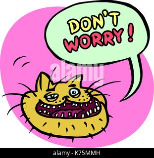 Don't Worry! Cartoon Cat Head. Speech Bubble. Vector Illustration. Stock Vector