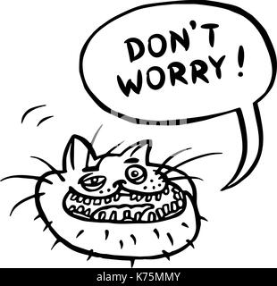 Don't Worry! Cartoon Cat Head. Speech Bubble. Vector Illustration. Stock Vector