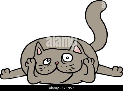 Cute grey cat lying on the floor. Vector illustration. Funny cartoon pet character. Stock Vector