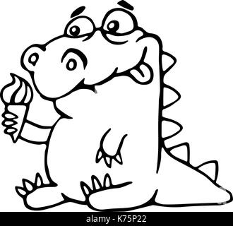 Cute dinosaur with ice cream. Vector illustration. Funny cartoon character. Stock Vector